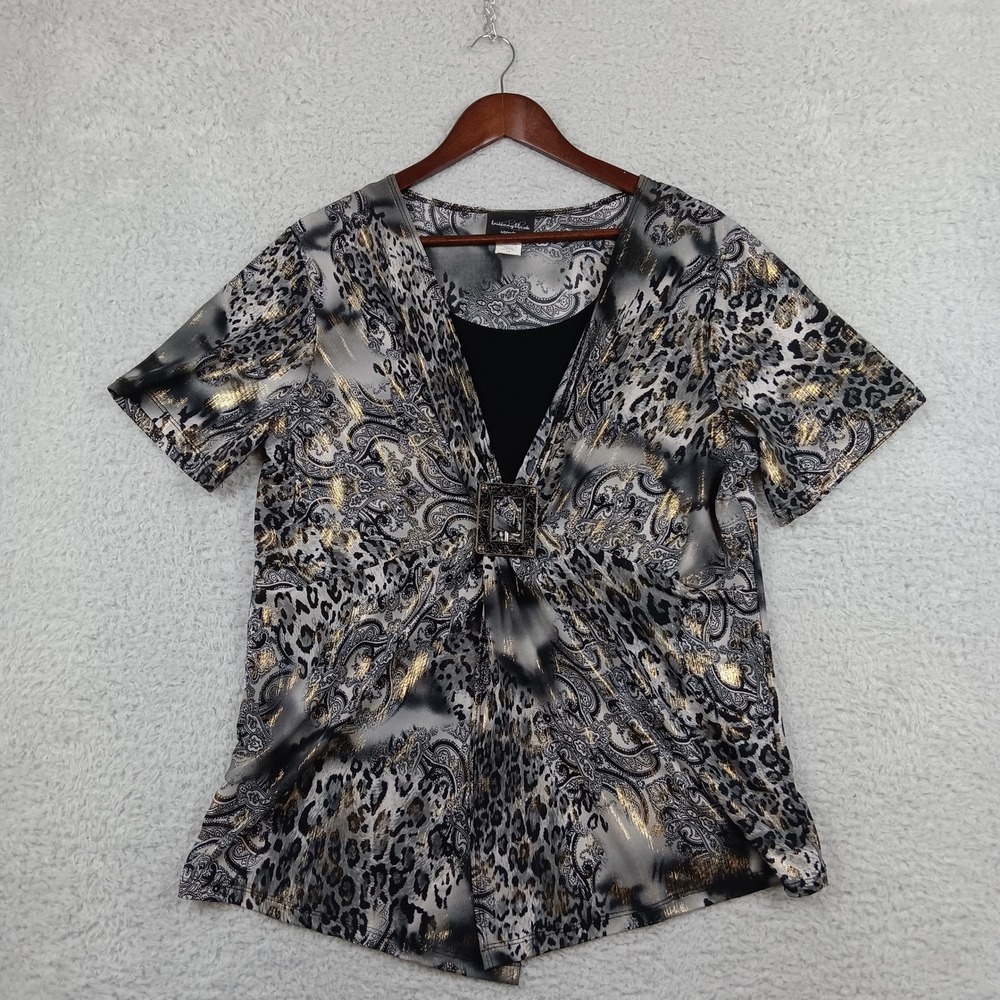 Brittany Black Top Woman 1X Gray Gold Animal Paisley Foil Buckle 6-7137RO